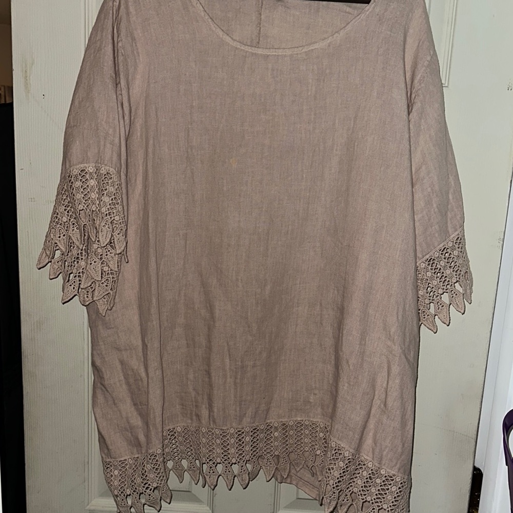 Elegant Beige Lace Trim Women's Top